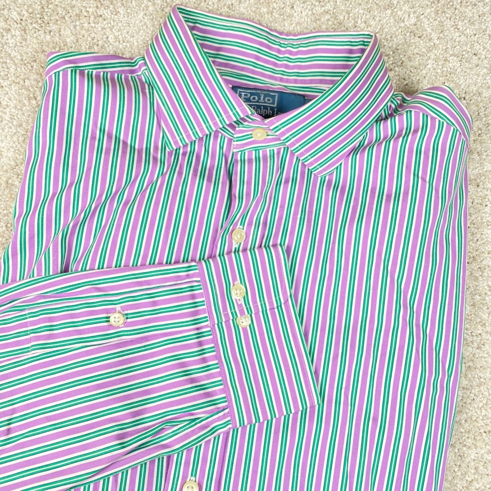 Polo Ralph Lauren Men's Striped Dress Shirt Classic Fit Green Purple‎ 16.5 34/35